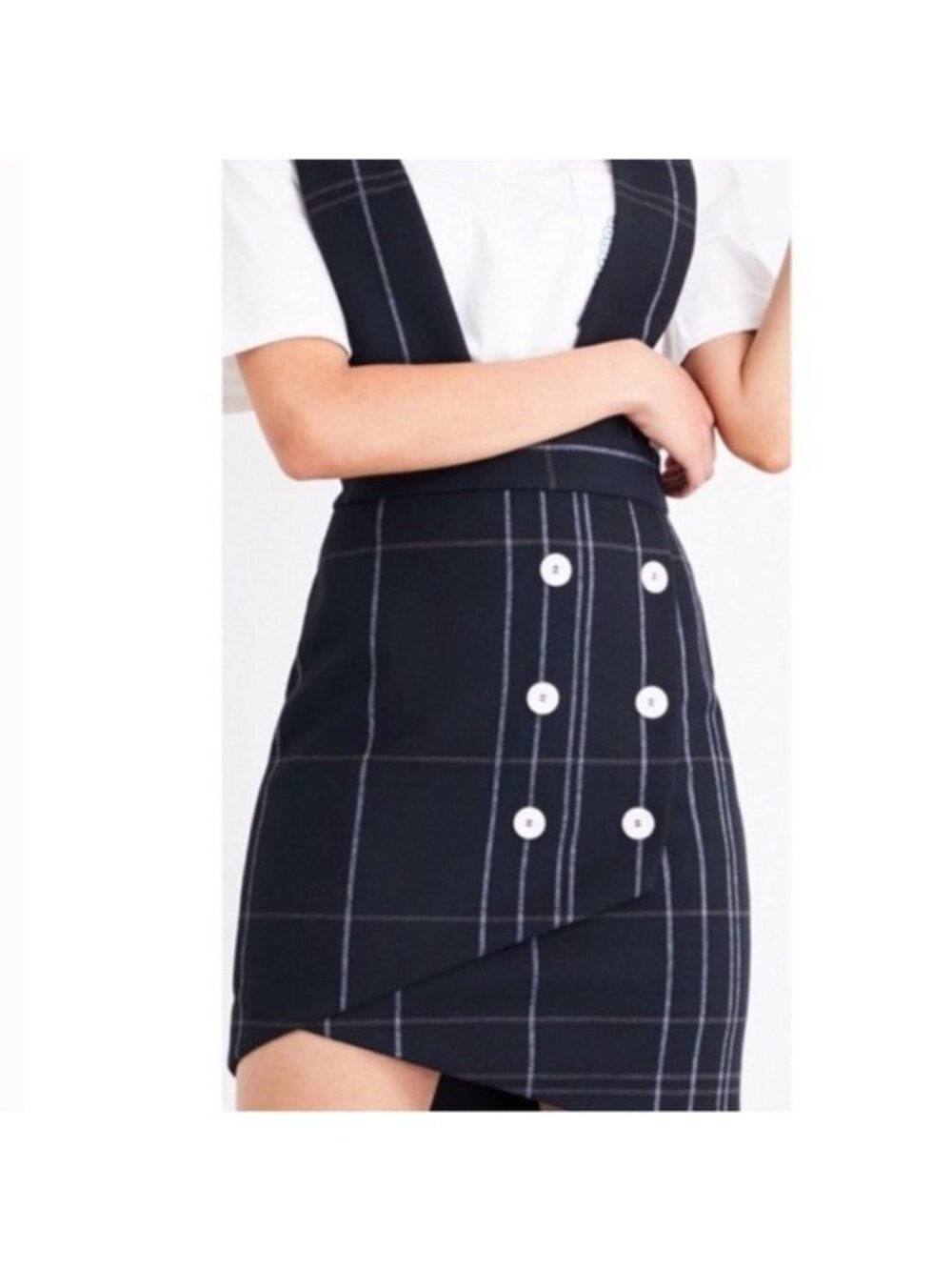 NWT Maje Jola Checked Pinafore Plaid Dress 36 Marine S Overalls Tartan Button